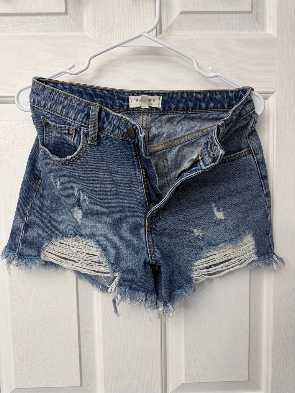 Harper Distressed Blue Denim Cutoff Shorts